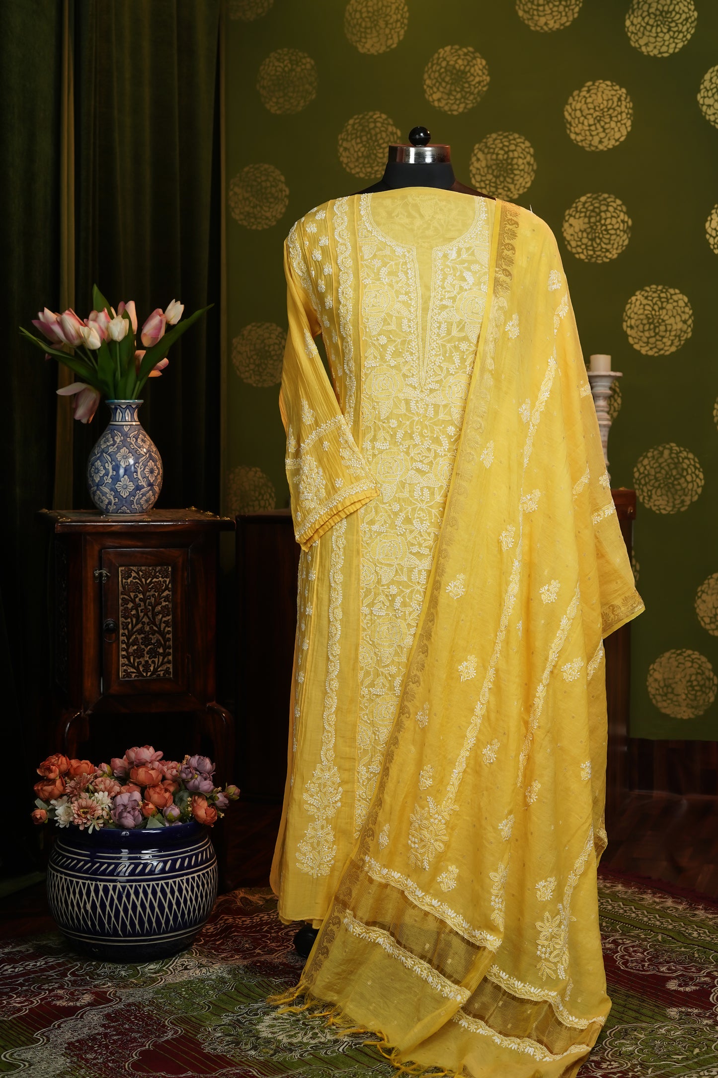 Pure Mul chanderi Anarkali fine embroidary with heavy dupatta