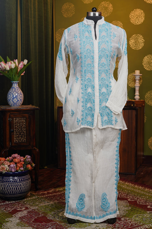 Pure Mul Chanderi Chikankari Co-ord Set