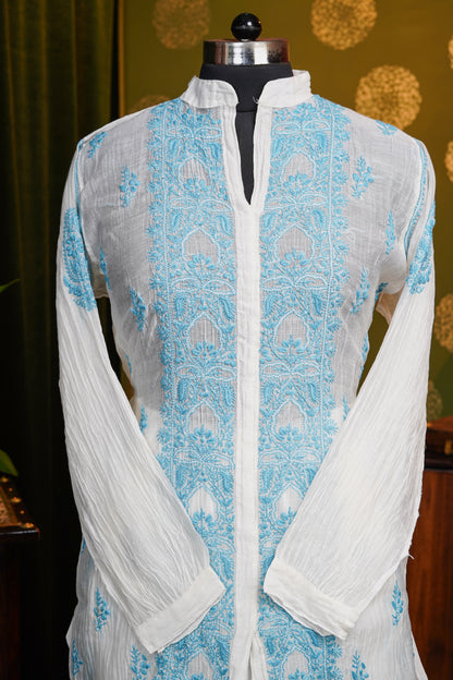 Pure Mul chanderi fabric chikankari cod set with semi stiched pant - dyable fabric
