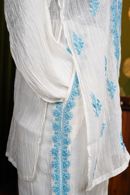 Pure Mul chanderi fabric chikankari cod set with semi stiched pant - dyable fabric