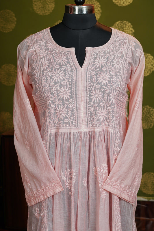 Pure Mul chanderi gown finest chikankari with dupatta - dyable