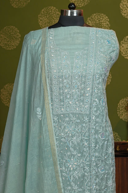 Pure Mul chanderi traditional chikanakri full jaal, cutdana with sequence + dupatta - dyable - unstiched dress material