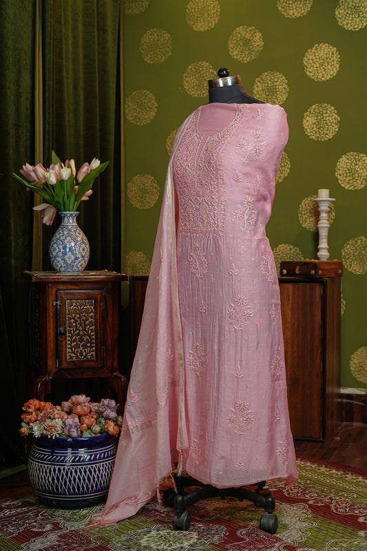 Pure Mul georgette dress material with fine embroidery - Kasab and Sequence work