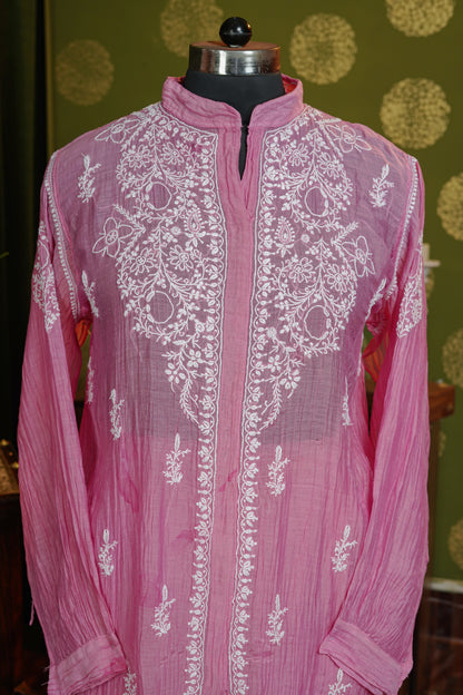 Pure Mul chanderi fabric chikankari cod set with semi stiched pant - dyable fabric