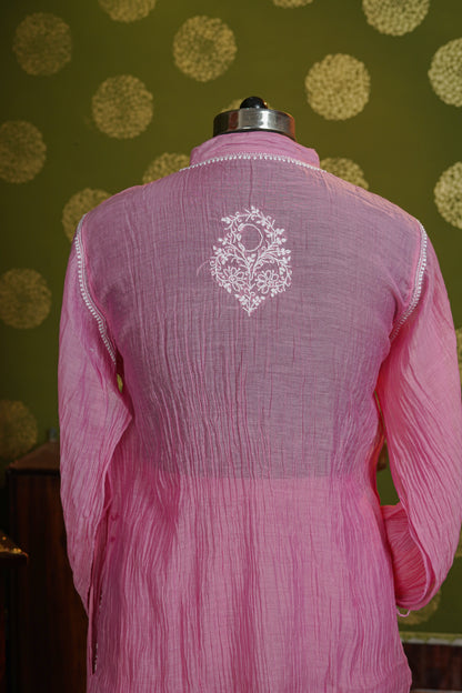 Pure Mul chanderi fabric chikankari cod set with semi stiched pant - dyable fabric