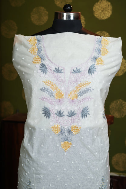 Mul chanderi multi color Resham work with Heavy neckline and pearl work