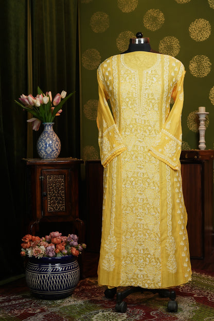 Pure Mul chanderi Anarkali fine embroidary with heavy dupatta