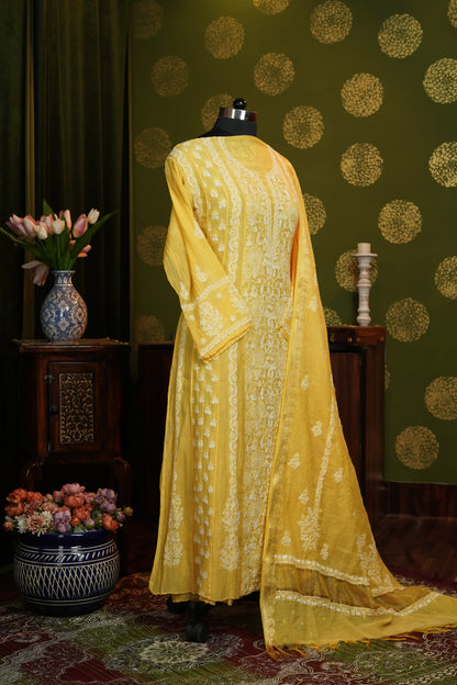 Pure Mul chanderi Anarkali fine embroidary with heavy dupatta