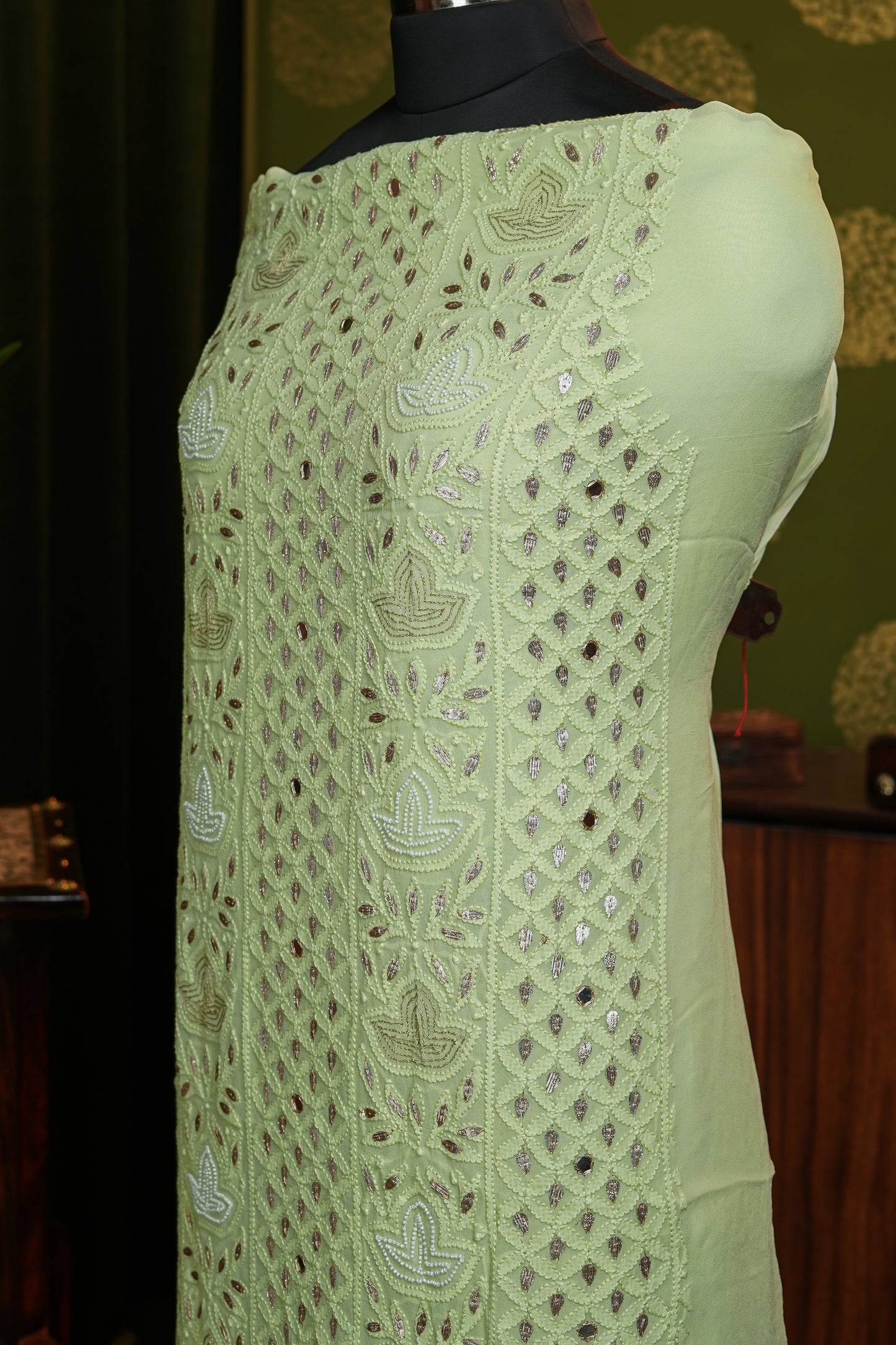 Dress material in dyable georgette with Gota patti and sequence work